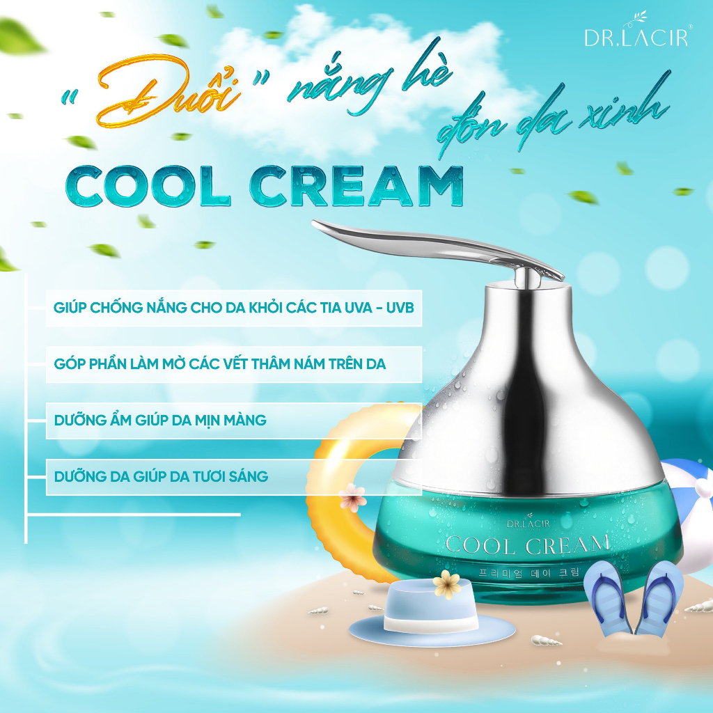 Combo kem chống nắng dưỡng da ban ngày cool cream và cấp ẩm ban đêm dr lacir whitening drlacir