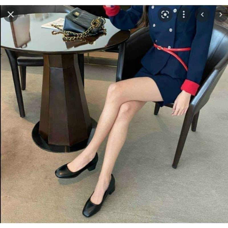 Giày cao gót da thật đế vuông cao 5cm