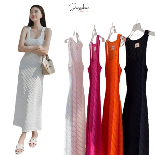 Váy body cổ U hàng 2 lớp chất gân dáng dài tôn dáng - Anna.Store
