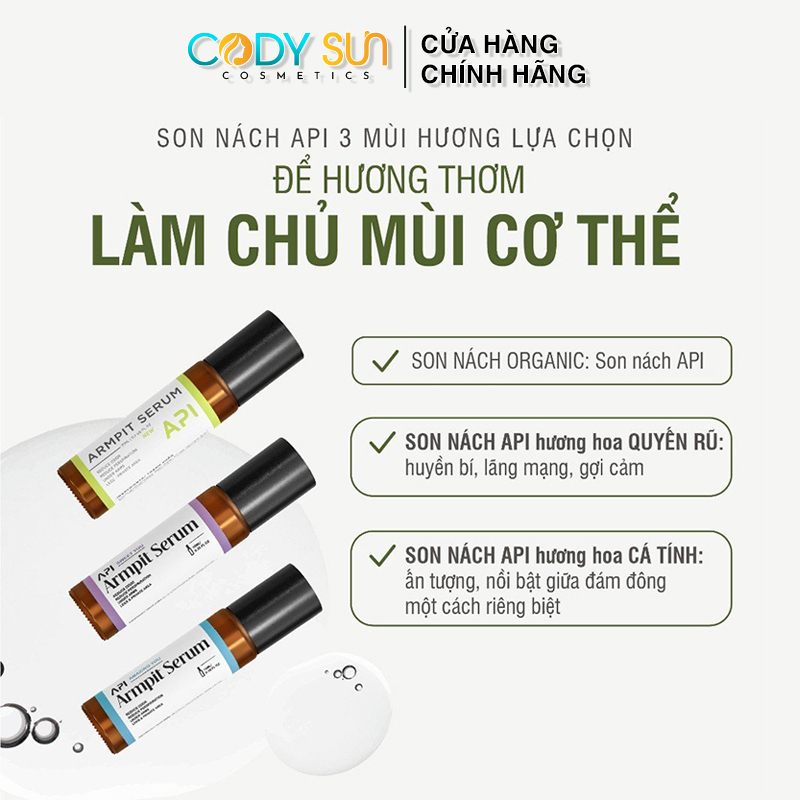 Son nách API, Khử mùi hôi nách API, Lăn khử mùi ngăn tiết mồ hôi 72h 10ml