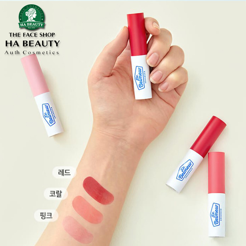Son dưỡng môi có màu siêu mềm môi dưỡng ẩm hồng hào căng mướt The Face Shop Dr Belmeur Advanced Cica Touch Lip Balm 5.5g