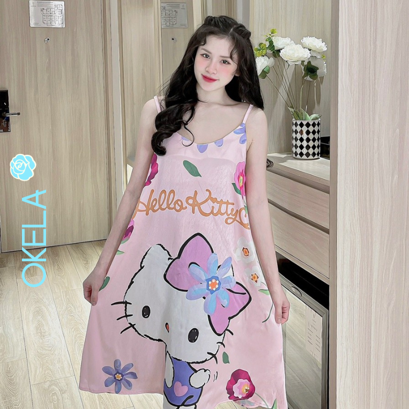 Váy 2 dây dáng dài thiết kế in 5D sang chảnh kute dễ thương chất lụa mango phom 45-60kg JUNATO | BigBuy360 - bigbuy360.vn