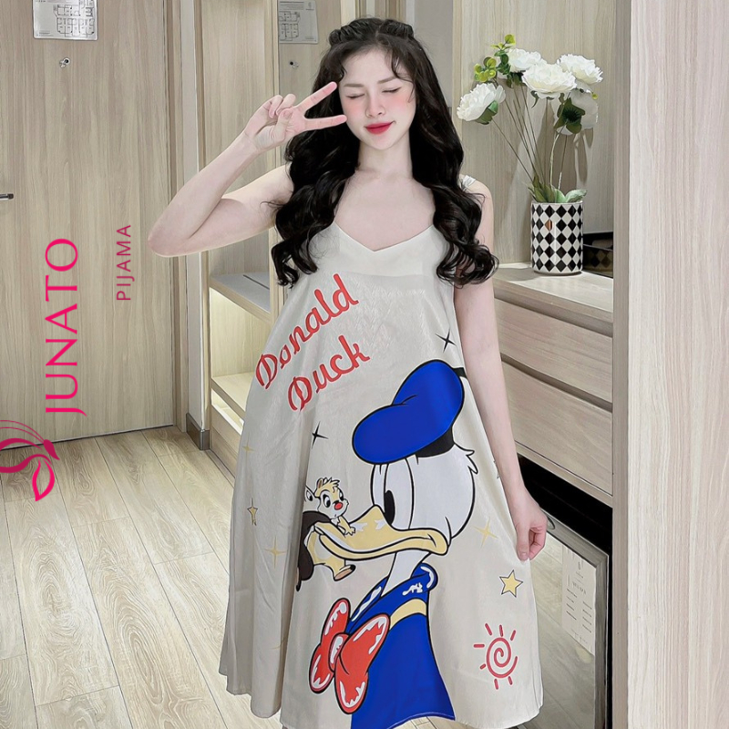 Váy 2 dây dáng dài thiết kế in 5D sang chảnh kute dễ thương chất lụa mango phom 45-60kg JUNATO | BigBuy360 - bigbuy360.vn