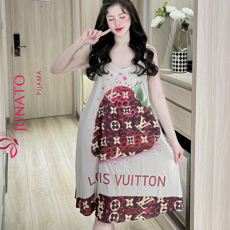 Váy 2 dây dáng dài thiết kế in 5D sang chảnh kute dễ thương chất lụa mango phom 45-60kg JUNATO | BigBuy360 - bigbuy360.vn
