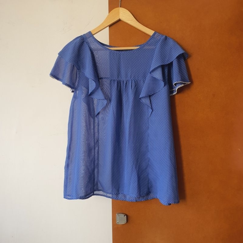 Áo kiểu voan vintage chấm bi cobalt hiệu Earth music & ecology - em và nắng