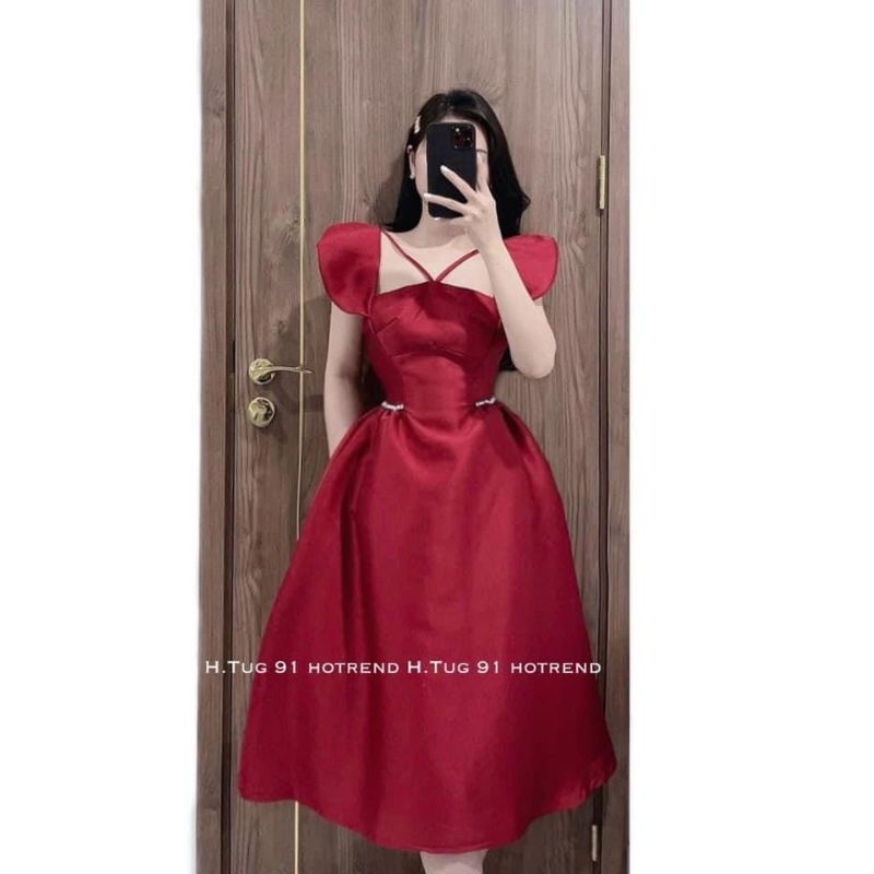 Đầm tafta tiệc tay cánh tiên 190k