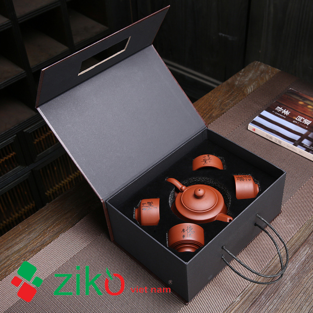 Bộ ấm chén tử sa Tước Càn 1 ấm 4 chén cao cấp đóng gói hộp quà