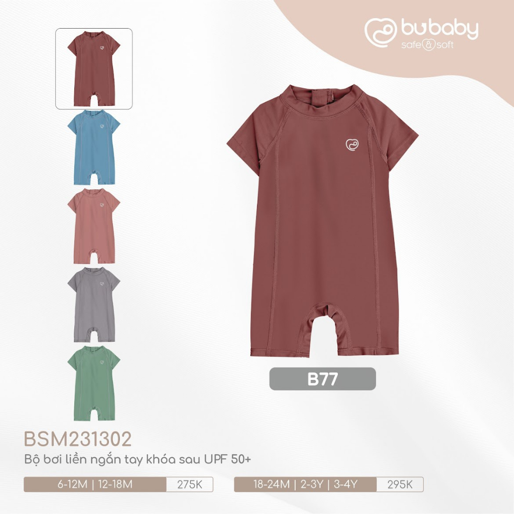 Bu baby - Bộ bơi liền ngắn tay khóa sau UPF50+ BSM231302