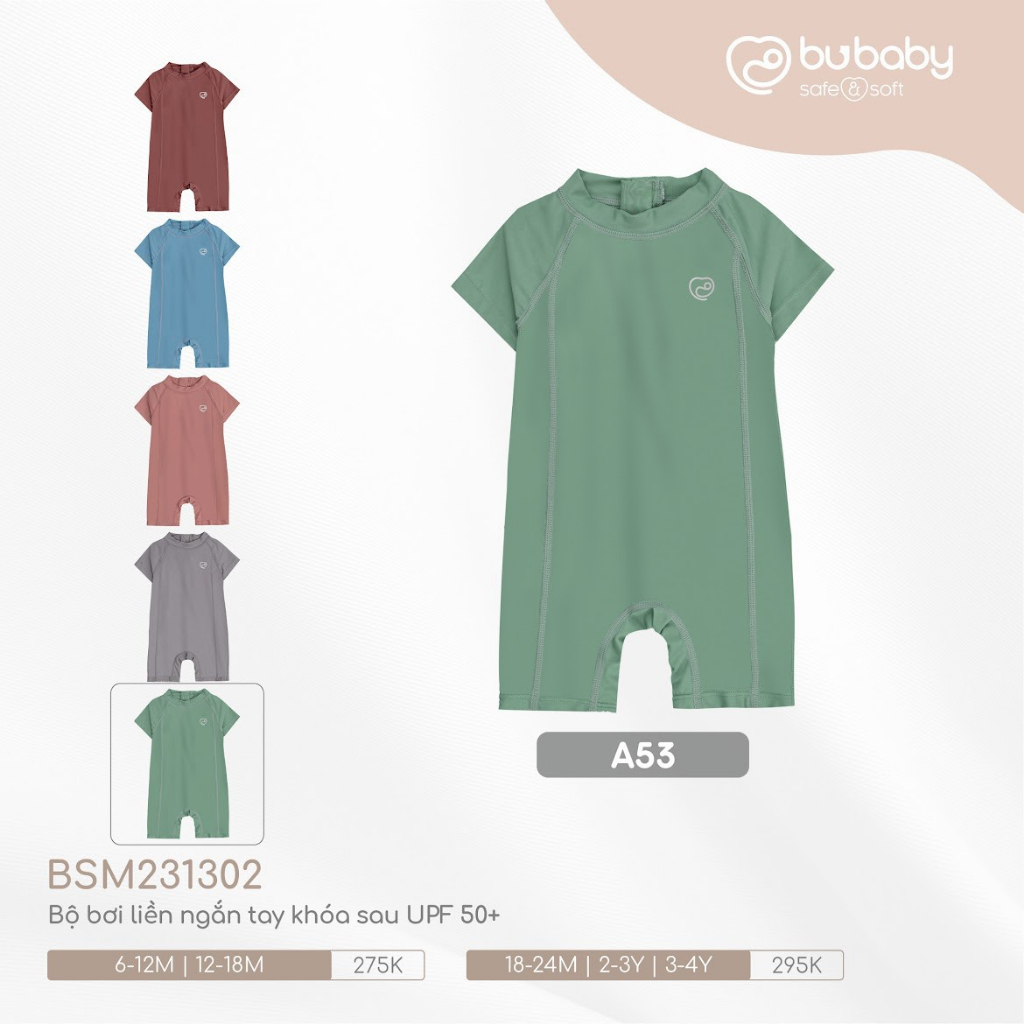 Bu baby - Bộ bơi liền ngắn tay khóa sau UPF50+ BSM231302