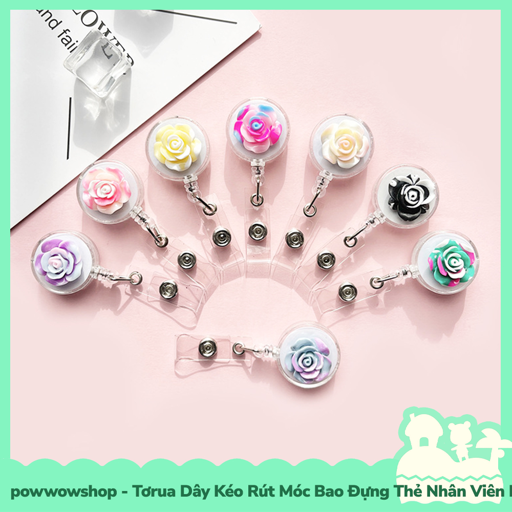 [Sẵn VN - Hỏa Tốc] Tơrua Dây Kéo Rút 60cm Móc Bao Đựng Thẻ Nhân Viên Phong Cách Hoa Hồng Đa Sắc Rose Colorful