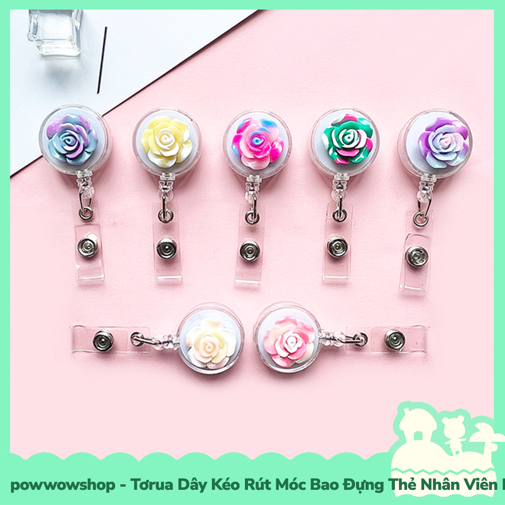 [Sẵn VN - Hỏa Tốc] Tơrua Dây Kéo Rút 60cm Móc Bao Đựng Thẻ Nhân Viên Phong Cách Hoa Hồng Đa Sắc Rose Colorful
