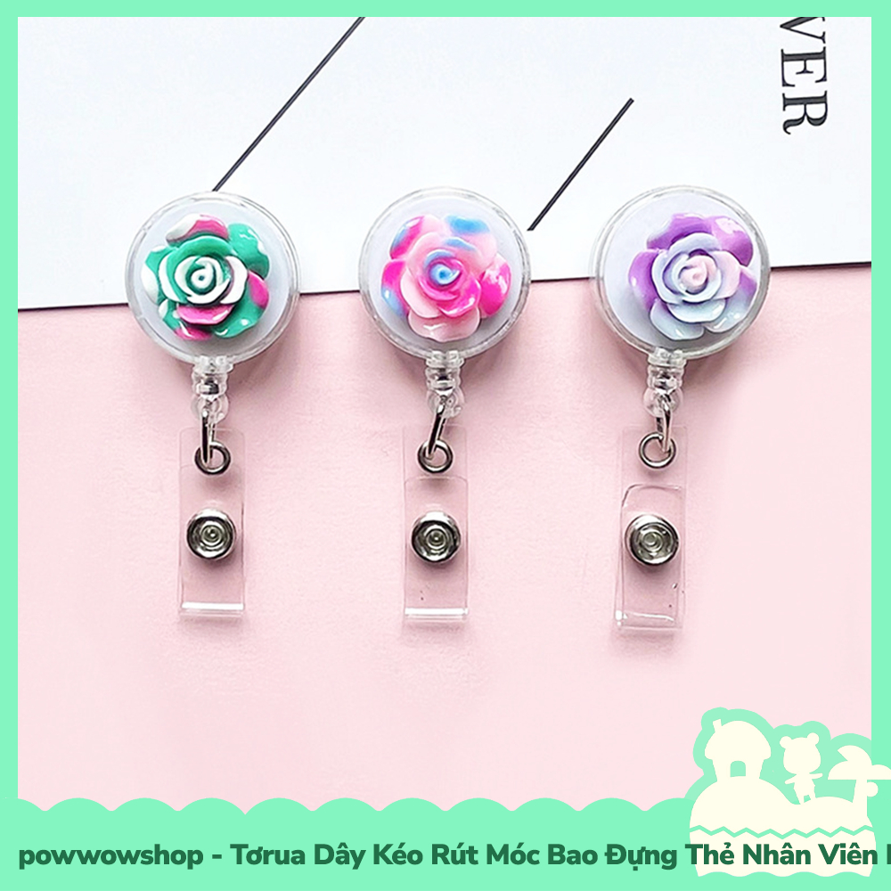 [Sẵn VN - Hỏa Tốc] Tơrua Dây Kéo Rút 60cm Móc Bao Đựng Thẻ Nhân Viên Phong Cách Hoa Hồng Đa Sắc Rose Colorful