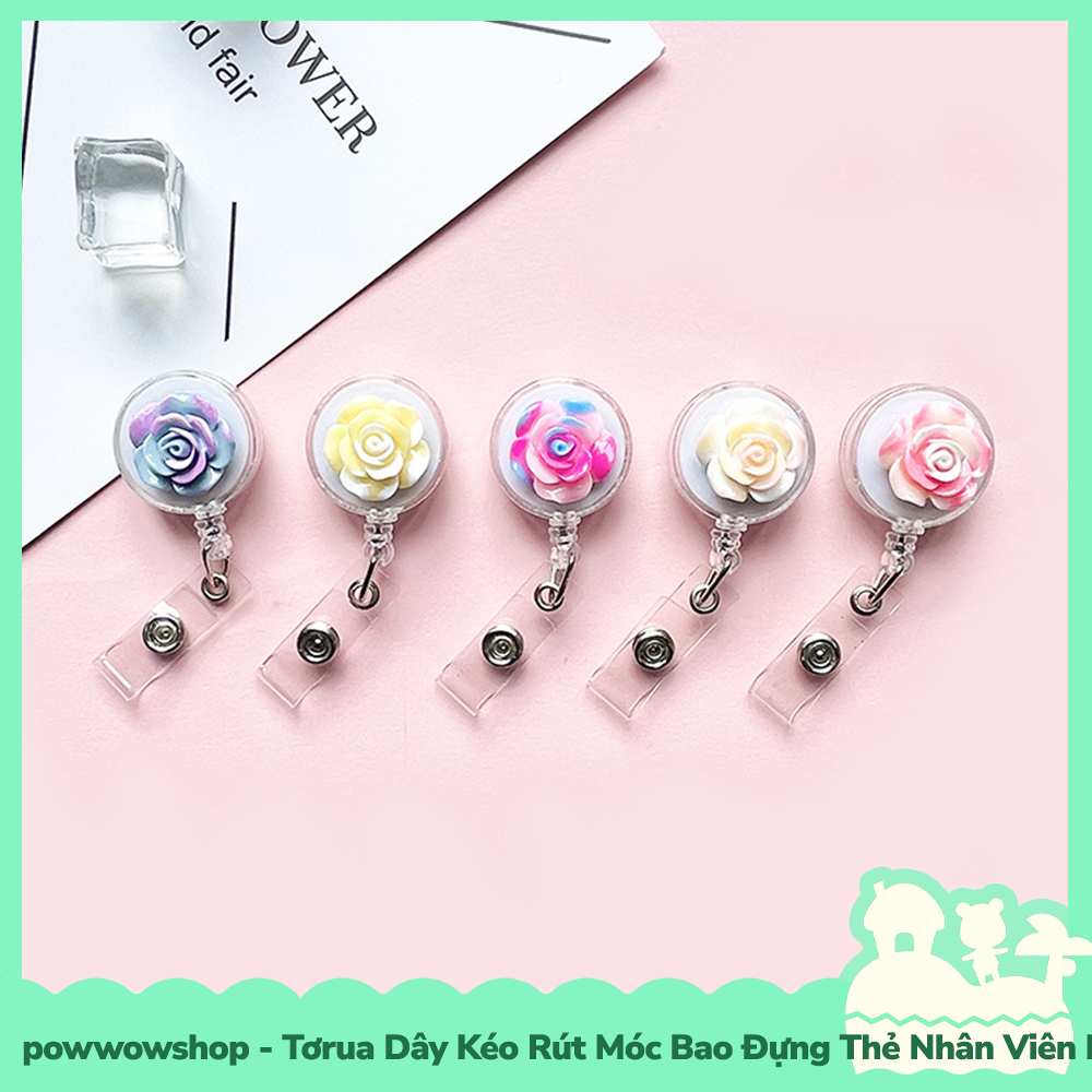 [Sẵn VN - Hỏa Tốc] Tơrua Dây Kéo Rút 60cm Móc Bao Đựng Thẻ Nhân Viên Phong Cách Hoa Hồng Đa Sắc Rose Colorful