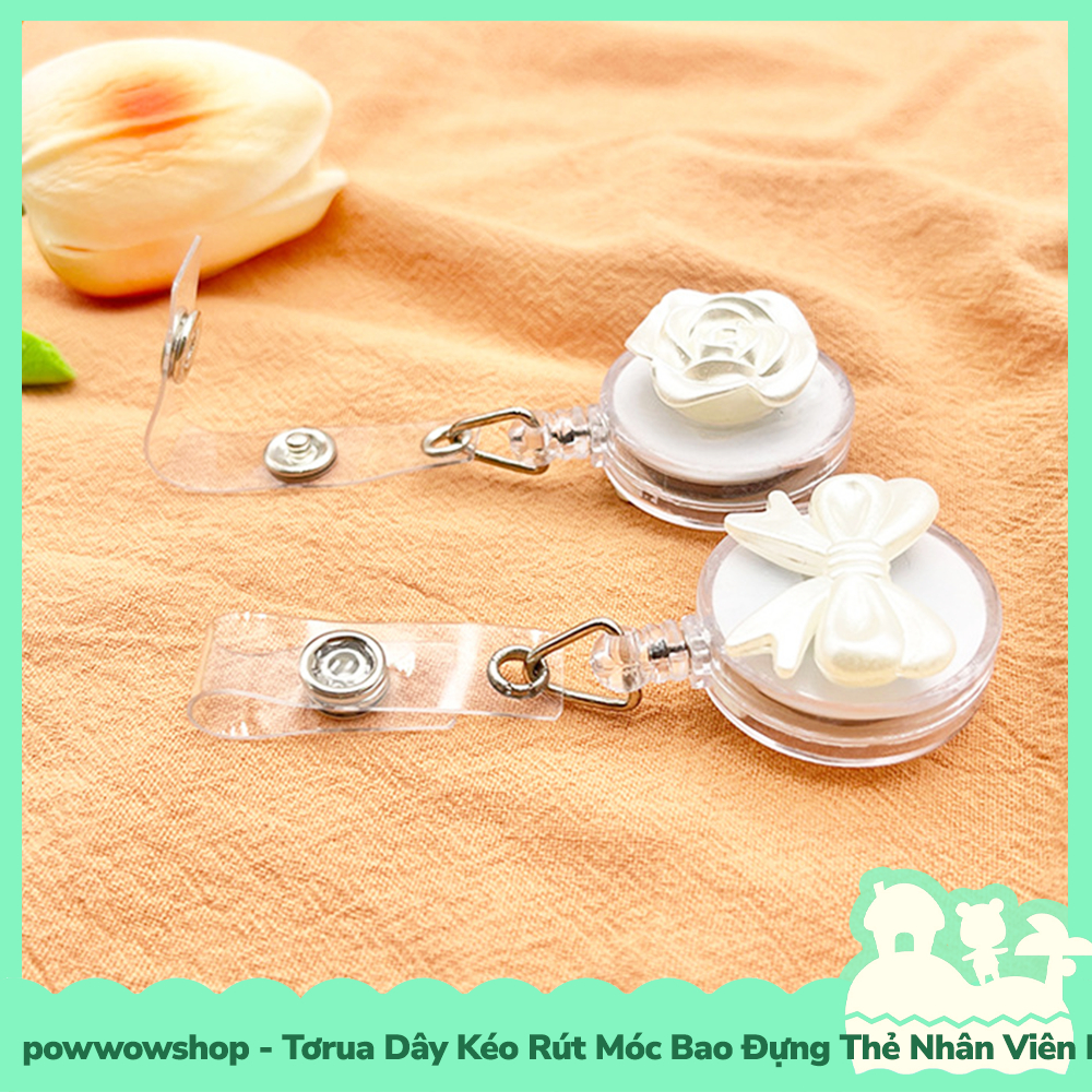 [Sẵn VN - Hỏa Tốc] Tơrua Dây Kéo Rút 60cm Móc Bao Đựng Thẻ Nhân Viên Phong Cách Hoa Flower &amp; Ribbon White