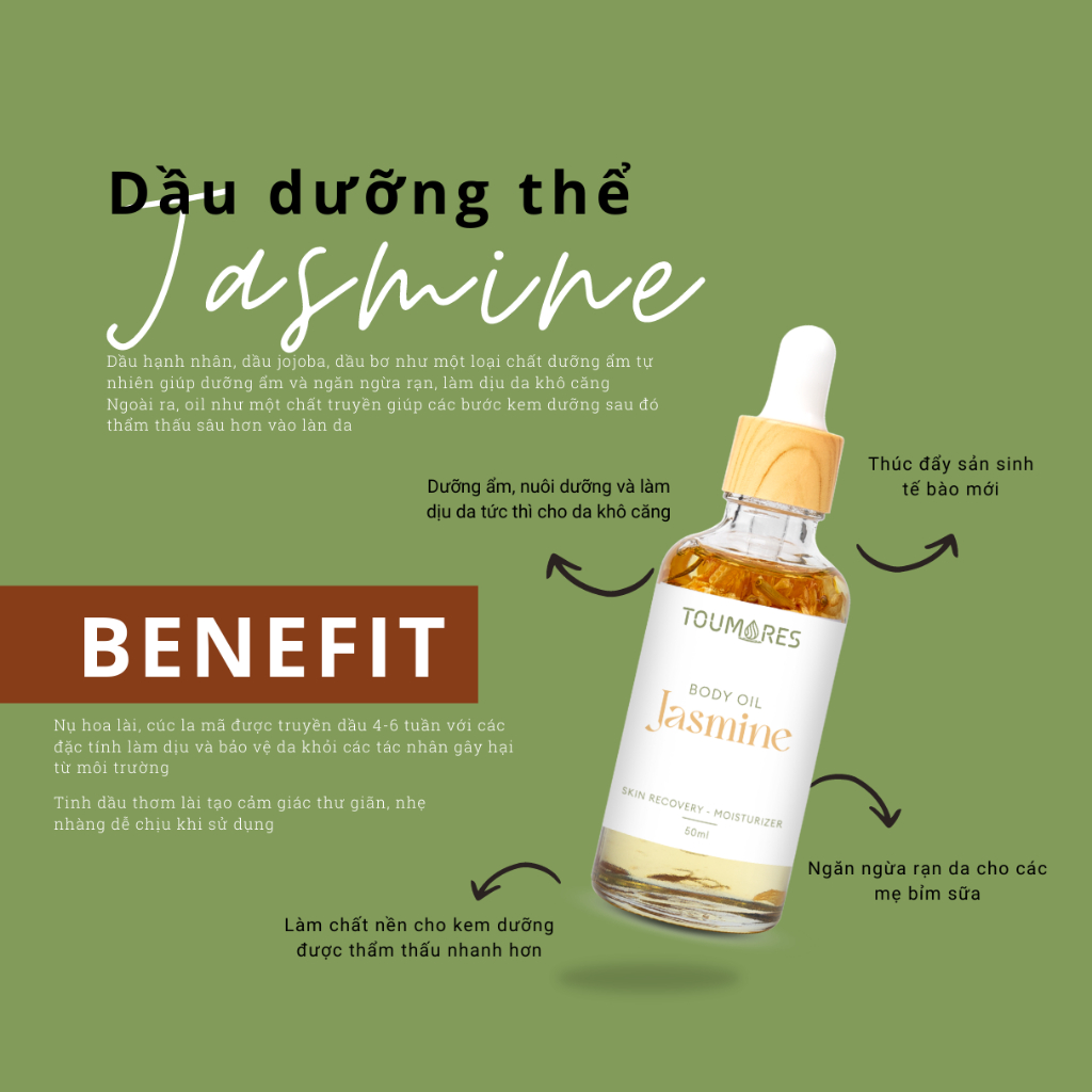 Dầu dưỡng body cấp ẩm Toumores cho da ẩm mượt không nhờn rít, thấm nhanh, hương hoa lài nhẹ nhàng thư giãn | BigBuy360 - bigbuy360.vn