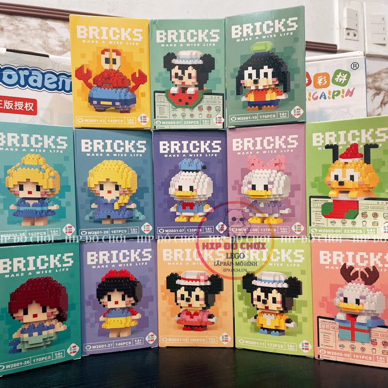 BRICKS đồ chơi lắp ráp mô hình mini mảnh trơn siêu cute  nhân vật dễ thương disney