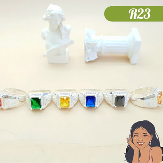 R23 Nhẫn Hiphop Baguette đai đính đá cho nam Bạc thật Thiên Cát s950