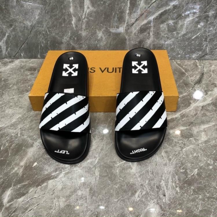 Dép nam nữ cao cấp off white quai da siêu nét, dép boy phố thời trang