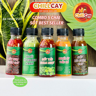 COMBO 5 chai sốt tắc chua ngọt - sốt me - ớt rim mật ong- muối ớt xanh - muối ớt đỏ best seller CHILLCAY chấm là mê