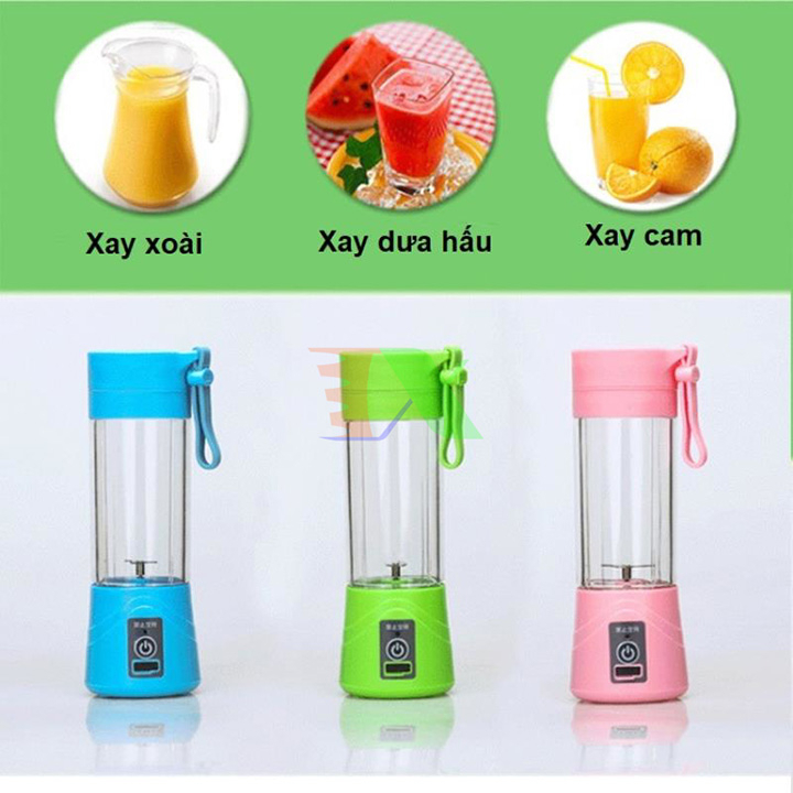Máy Xay Sinh Tố Sạc Điện Cầm Tay 4 Lưỡi - Máy Xay Hoa Quả Mini Đa Năng
