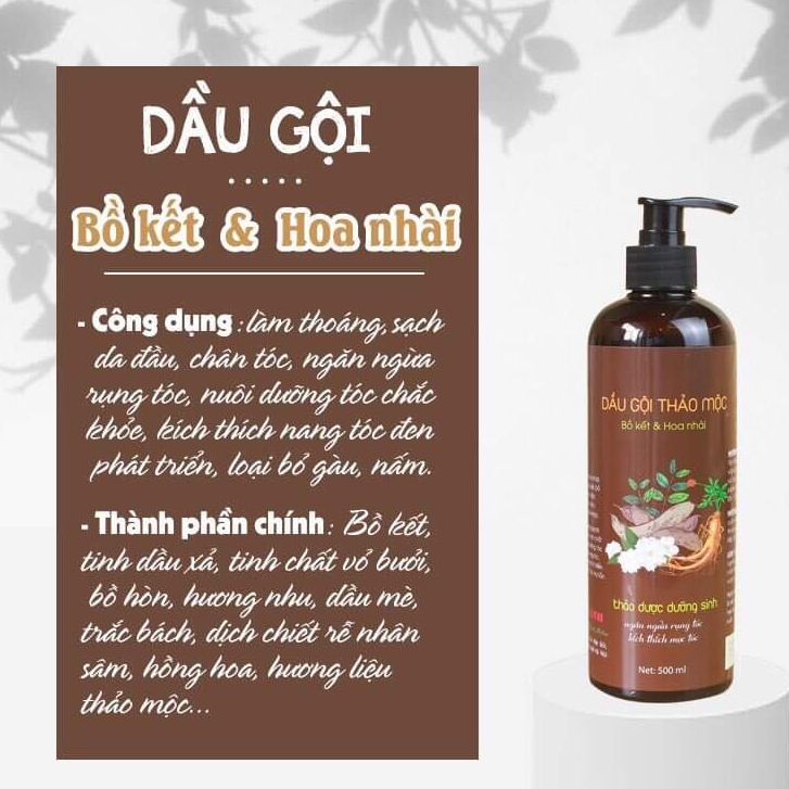 Dầu gội đầu bồ kết thảo dược hoa nhài, ngăn rụng tóc, kích mọc tóc, giảm tiết bã nhờn
