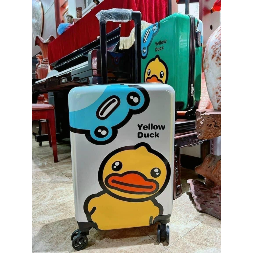 Vali kéo cho bé in 2 mặt Minion Vịt Vàng- Nền vàng, xám, xanh size 20