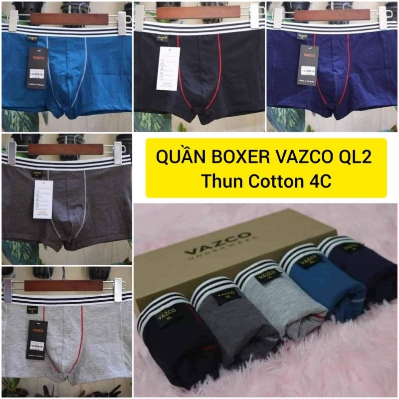 Hộp 5 Quần sịp đùi (Boxer) VAZCO QL2 Vải thun cotton 4C co giản thoải mái thấm hút mồ hôi cực tốt, mát mẻ cả ngày