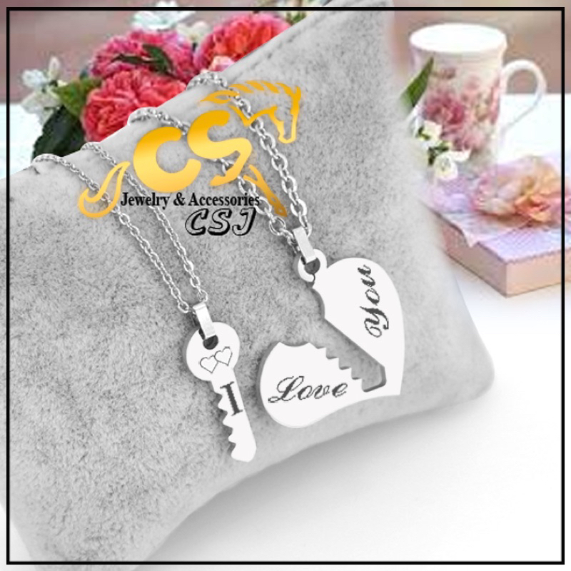 Dây chuyền cặp đôi inox ổ chìa khoá I Love You