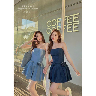 Đầm ống, đầm jean kèm hoa hồng, đầm cup chân váy xếp ly chất jean qc cao cấp dày mịn 💋ghtt 💋nxboutique