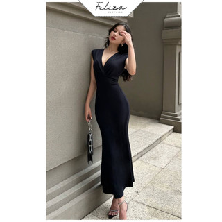 Đầm cổ V đắp chéo đuôi cá lửng chất thun cotton mềm-Feliza clothing