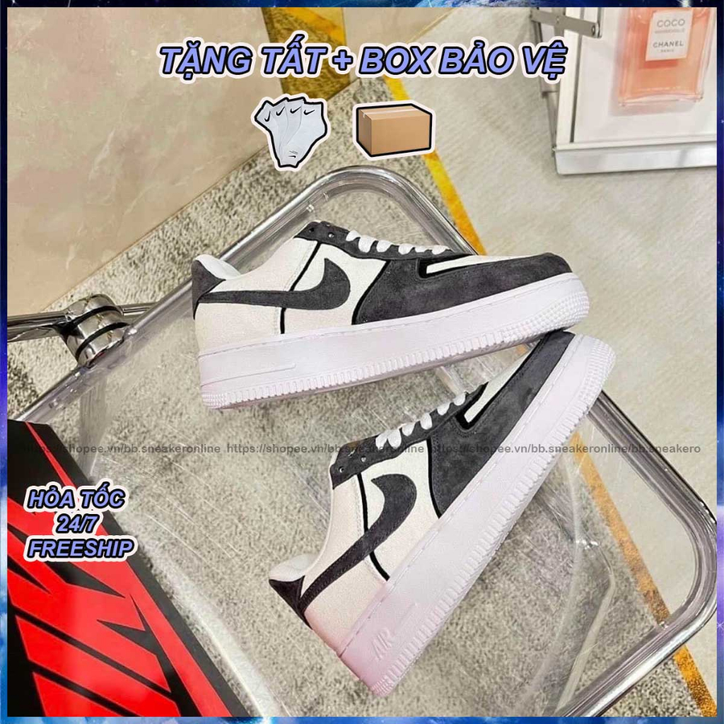 Giày_Nike Air Force 1 Canvas Dark Grey, Giày AF1 xám da lộn Nam Nữ, bản Cao Cấp full box bill