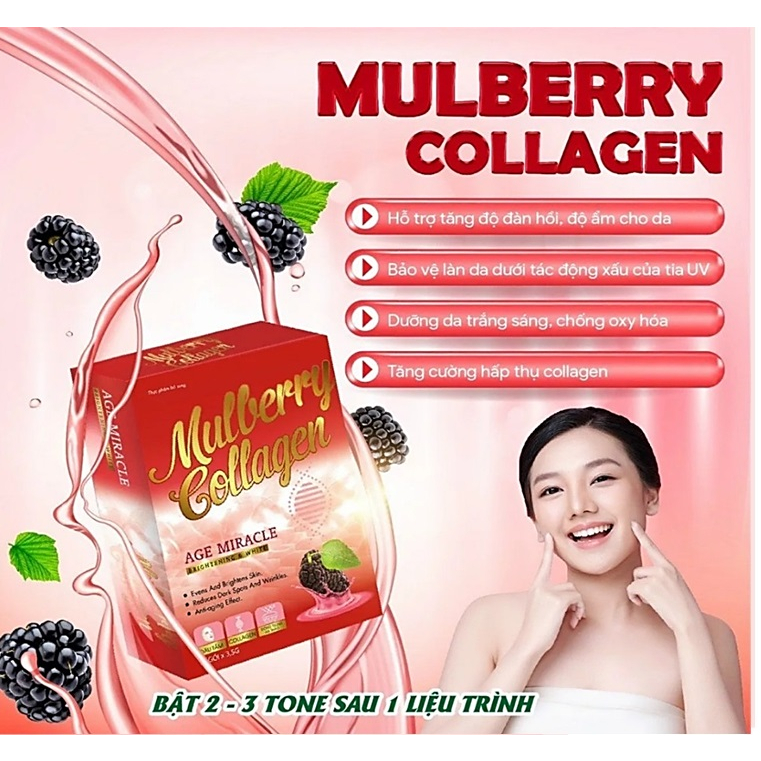 COMBO 2 HỘP Bột uống Mulberry Collagen giúp tăng hấp thụ collagen, dưỡng da trắng sáng,chống oxy hóa, chống nắng