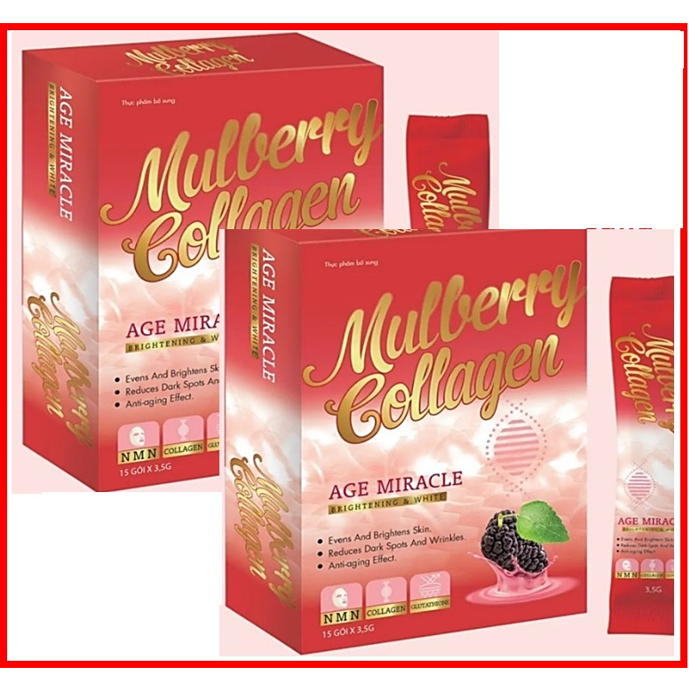 COMBO 2 HỘP Bột uống Mulberry Collagen giúp tăng hấp thụ collagen, dưỡng da trắng sáng,chống oxy hóa, chống nắng