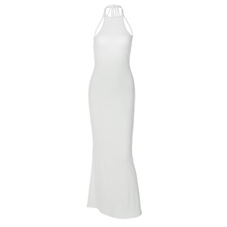 Đầm maxi trắng cổ yếm đan dây hở lưng