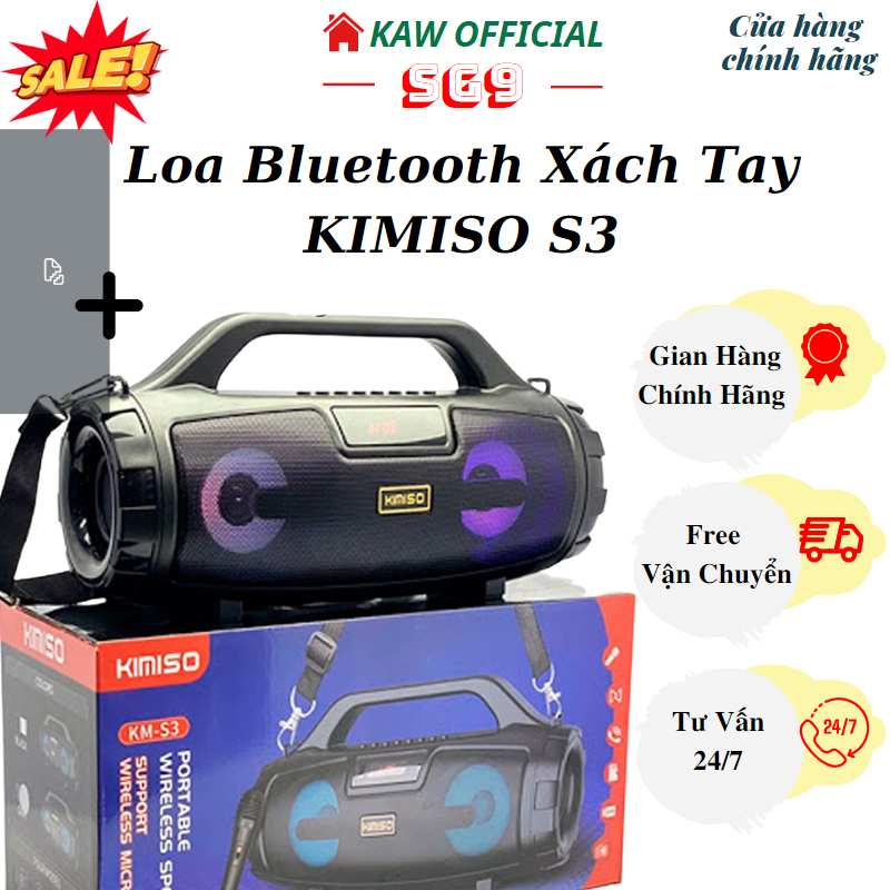 Loa karaoke xách tay KAW Kimiso S3, Loa Bluetooth Mini Di Động Âm Bass Cực Hay Đèn Led Sống Động, Tiện Mang đi Du Lịch