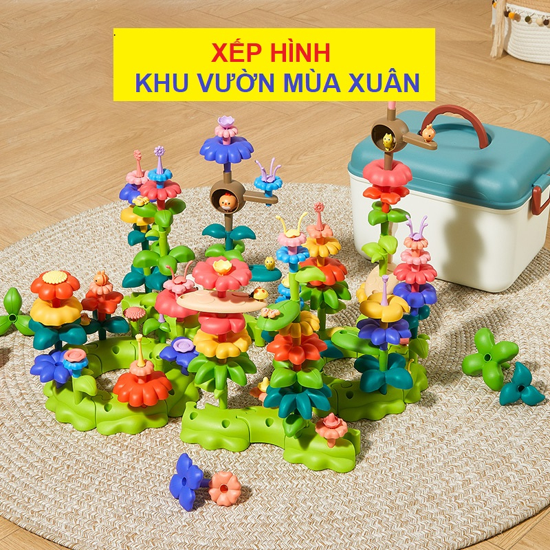 Đồ chơi lắp ghép xếp hình vườn hoa mùa xuân cao cấp cho bé trai gái lắp ráp sáng tạo, quà tặng sinh nhật cho bé