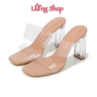 Guốc cao gót LỬNG SHOP quai trong cao 7cm màu Nâu tây bóng