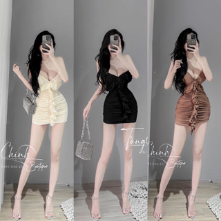 ĐẦM BODY HAI DÂY DÁNG NGẮN PHỐI VIỀN BÈO NHÚN HÔNG SEXY