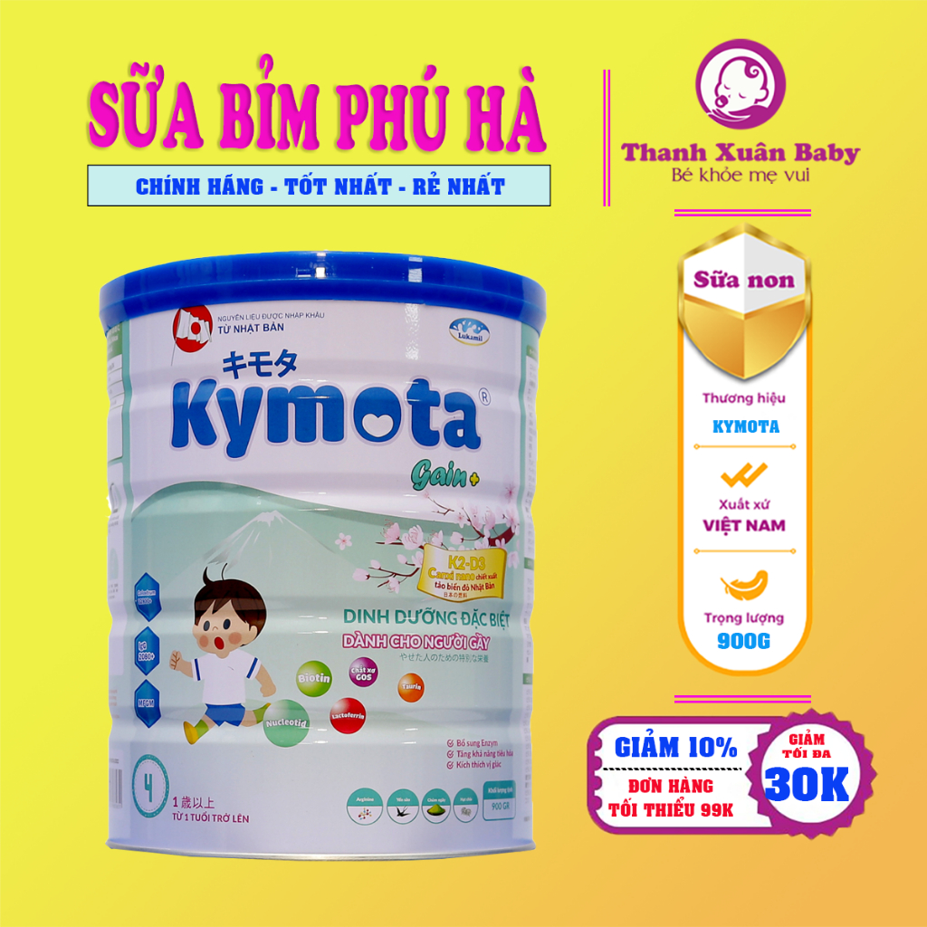 Lon Sữa Kymota Gain+ 900g Dinh Dưỡng Đặc Biệt Dành Cho Người Gầy Từ 1 Tuổi Trở Lên