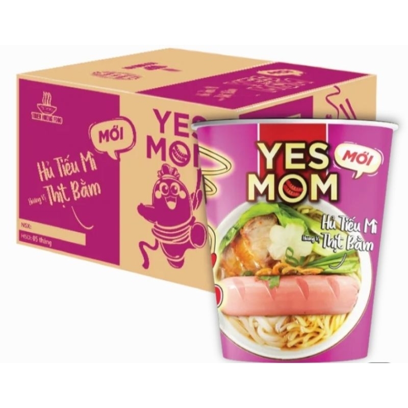 Thùng 12ly mì yesmom có xúc xích 4 vị  76gr