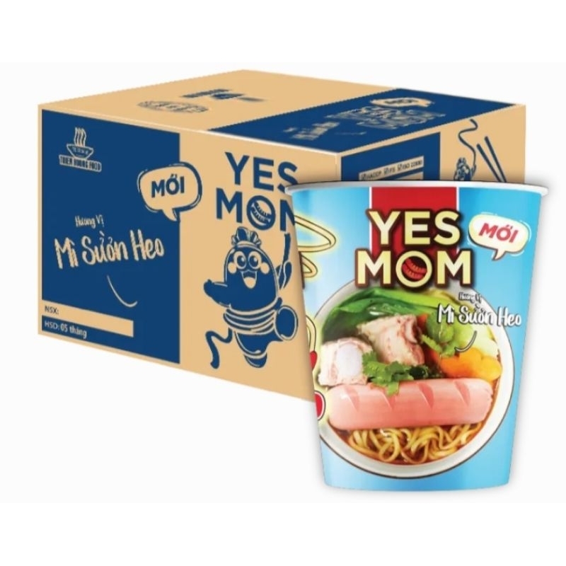 Thùng 12ly mì yesmom có xúc xích 4 vị  76gr