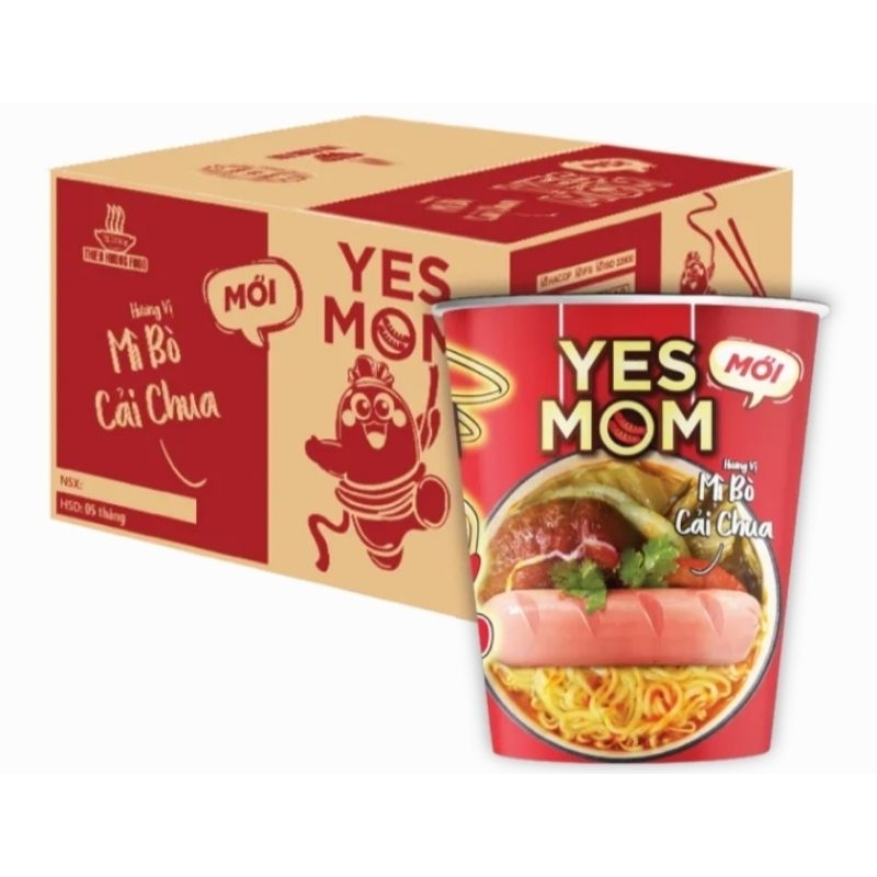 Thùng 12ly mì yesmom có xúc xích 4 vị  76gr