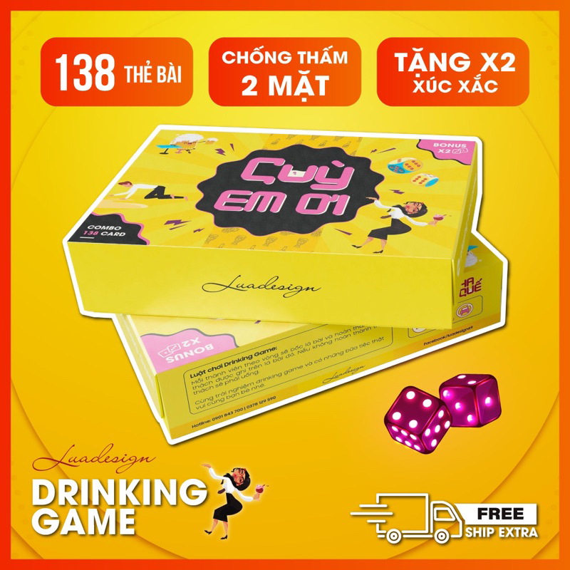 Drinking Game QUỲ EM ƠI - Combo "Cuỳ + Pha Quế'' tặng 2 xúc xắc màu, nhiều mini game cho hội bạn say không thấy đường về