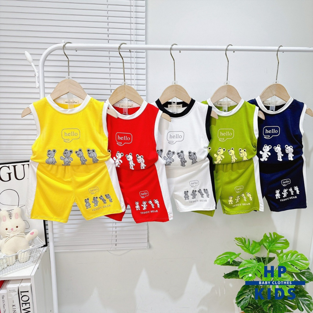 Bộ ba lỗ Size 90 - 150 (9-27kg) thun lạnh Minky Mom in gấu TEDDY BEAR cute cho bé ngày hè