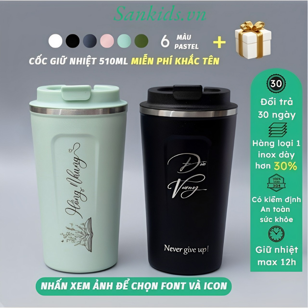 Cốc giữ nhiệt Beeblanc 510ml, Ly coffee holic inox 304 - Giữ nhiệt 12h