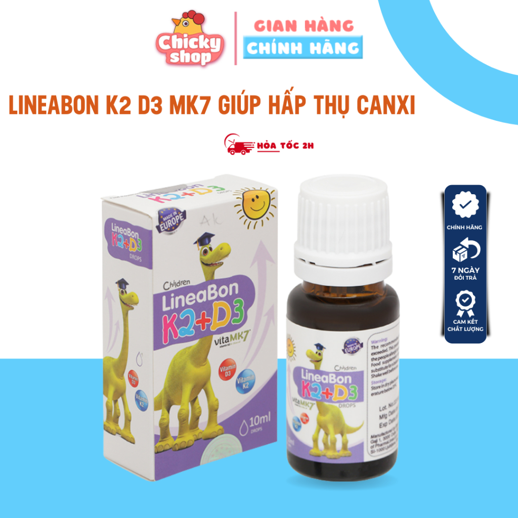 LineaBon vitamin D3 K2 10ml dạng nhỏ giọt - Vitamin hỗ trợ phát triển chiều cao cho bé, chống còi xương chính hãng