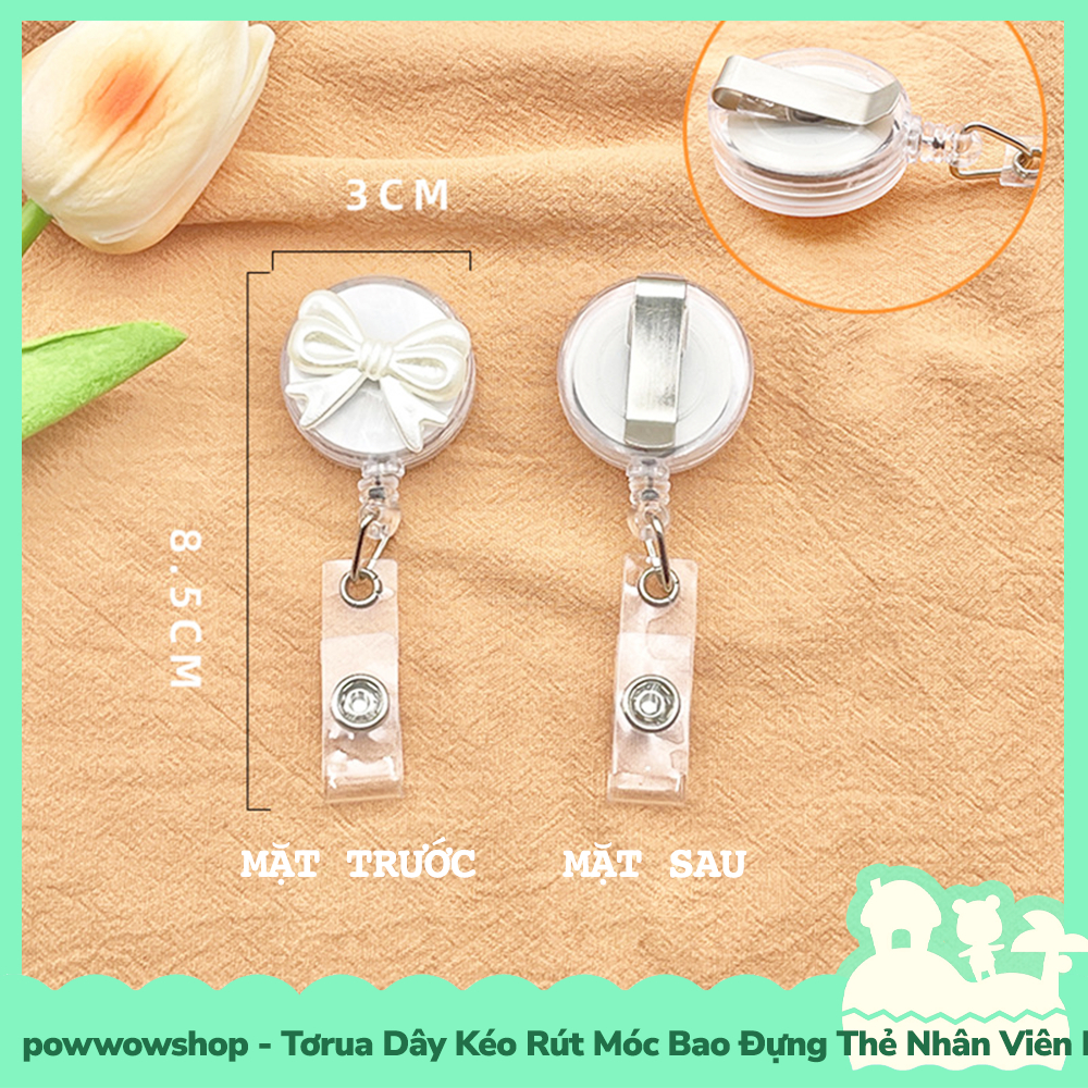 [Sẵn VN - Hỏa Tốc] Tơrua Dây Kéo Rút 60cm Móc Bao Đựng Thẻ Nhân Viên Phong Cách Hoa Flower &amp; Ribbon White