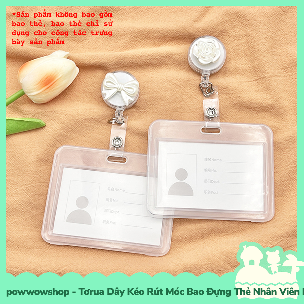[Sẵn VN - Hỏa Tốc] Tơrua Dây Kéo Rút 60cm Móc Bao Đựng Thẻ Nhân Viên Phong Cách Hoa Flower &amp; Ribbon White