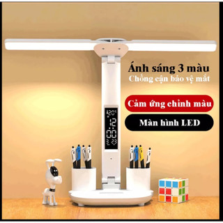 Đèn học LED kép chống cận,3 chế độ chiếu sáng, Tích hợp pin, màn hình hiển thị ngày giờ