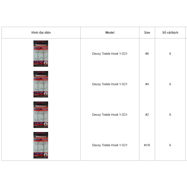 Lưỡi câu 3 Decoy Treble Hook Y-S21
